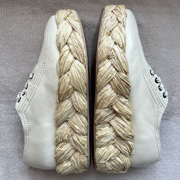 Clergerie Paris Lozy Creamy Beige Lambskin Leather Shoes Raffia Soles EU 37 US 6 - Picture 4 of 16